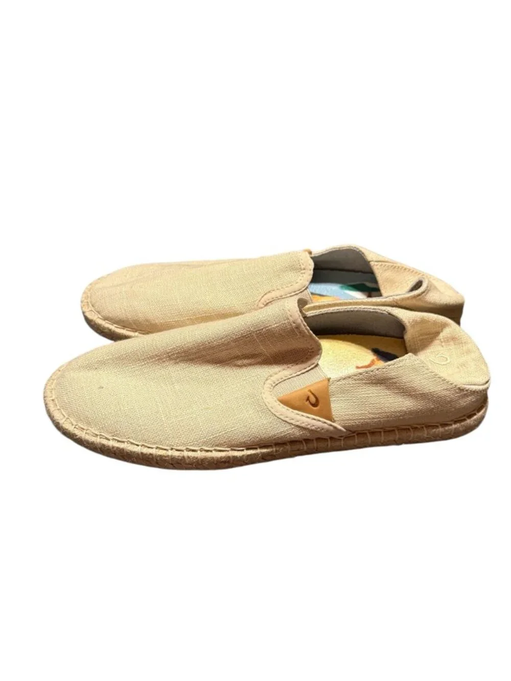 Olukai Womens Tan Canvas Slip-On Espadrille Shoes Size 7.5 Stylish & Comfortable